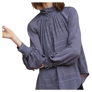 Anthropologie Feather Bone Marietta Steel Gray Blue Women’s Blouse Top - Medium